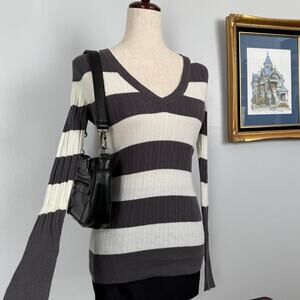 Vintage Y2K Striped Grunge Bella Elena Medium Long Sleeve Layer Ribbed Top
